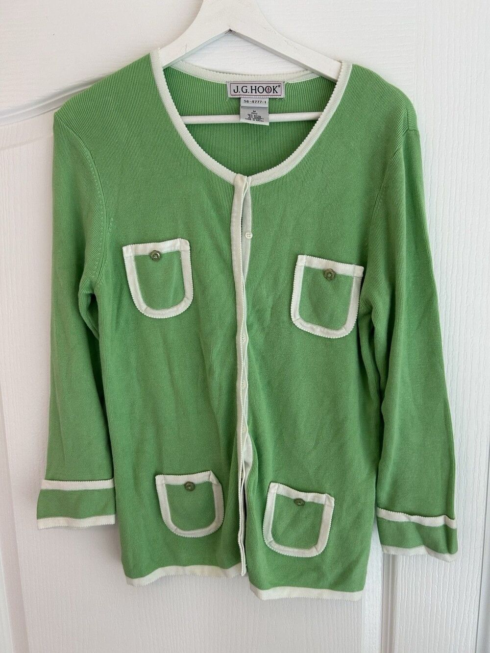 Vintage 80s Cottagecore Grandmacore Women Green Cardigan Sweater M Preppy Twee